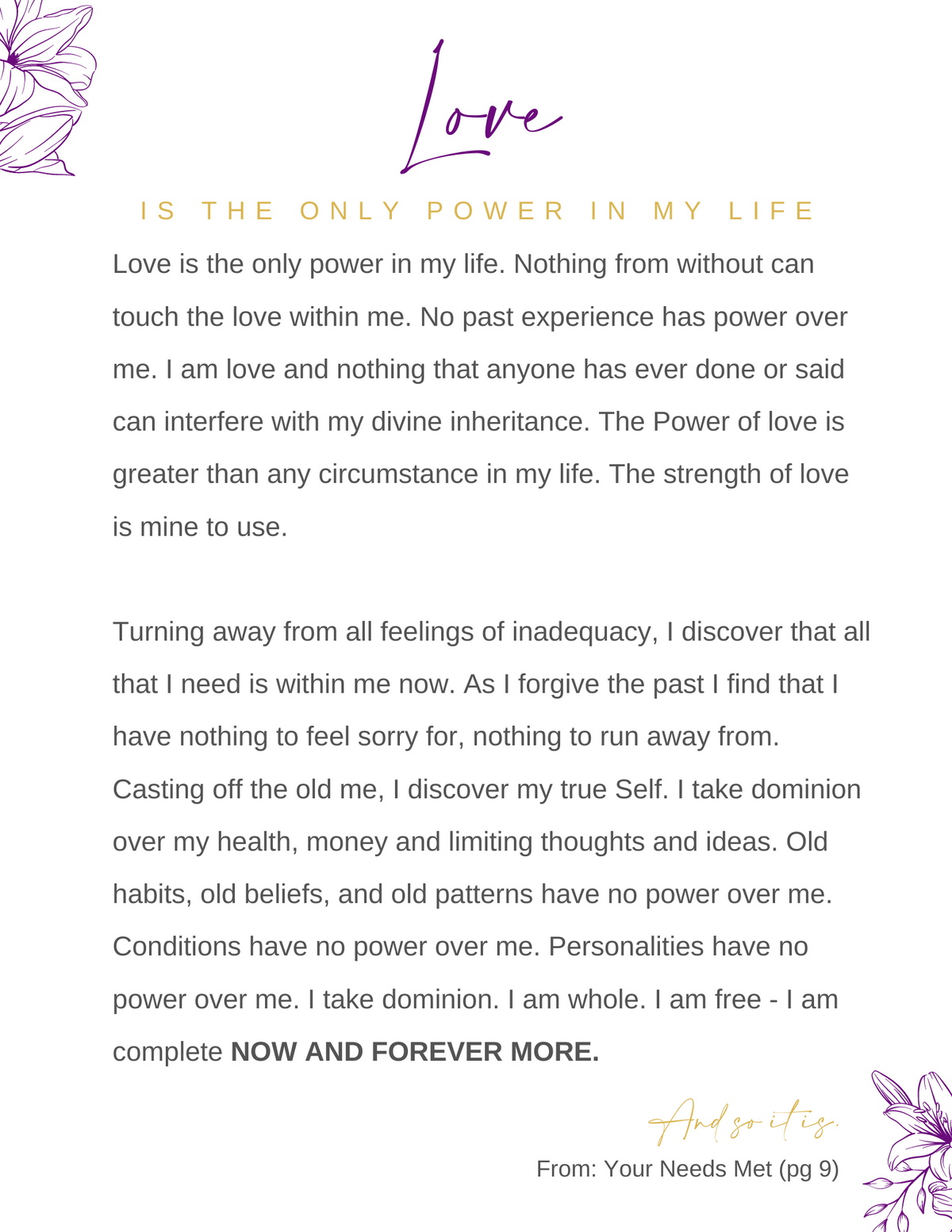 Love Is The Only Power In My Life Prayer